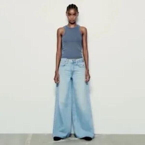 Zara Light Blue Flare & Wide Leg Jeans - Picture 10 of 12